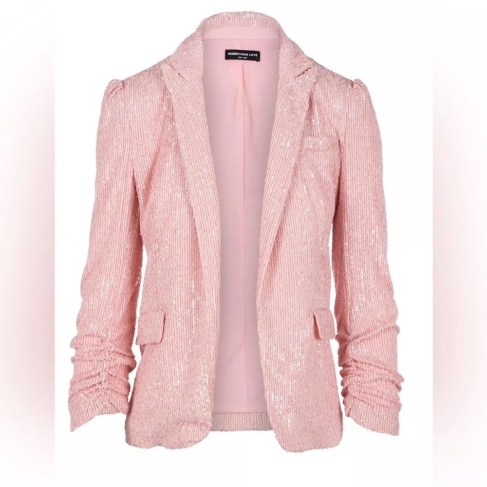 NWT GENERATION LOVE Serafina Sequin Blazer Light Pink Puff‎ Sleeve Small Relaxed